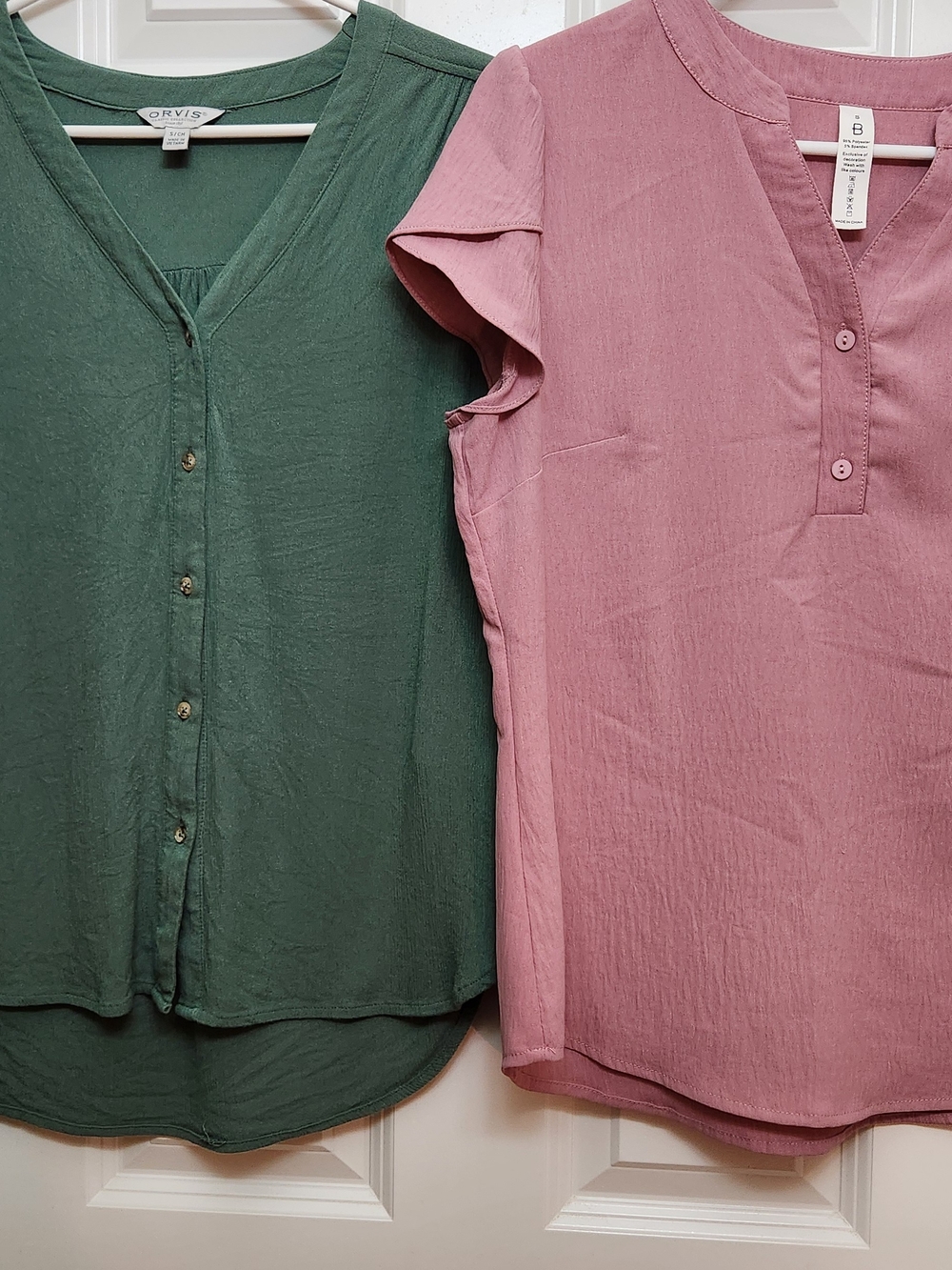 2 Womens Tops, Orvis Brand & S. Green/Pink Button-Front V-Neck Top, Both Size S.
